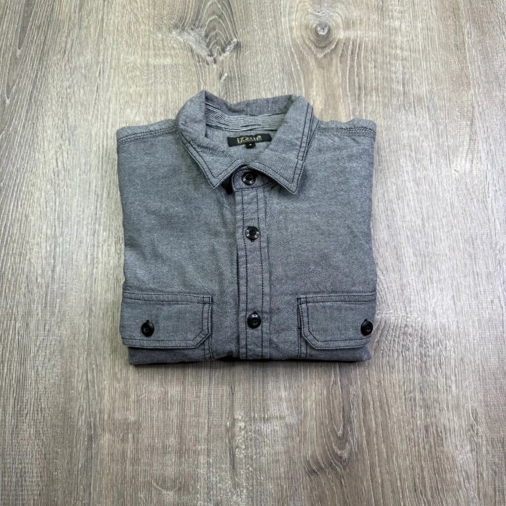 VTG Izzue Mens Heather Gray Cotton Trimming Short Sleeve Button Up Shirt Size 5